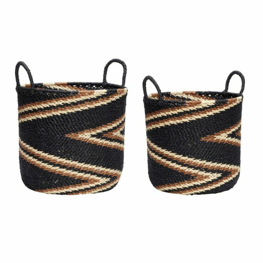 Home Accessories Hübsch  | Zigzag Baskets Black/Orange (Set Of 2) Beige, Black, Brown