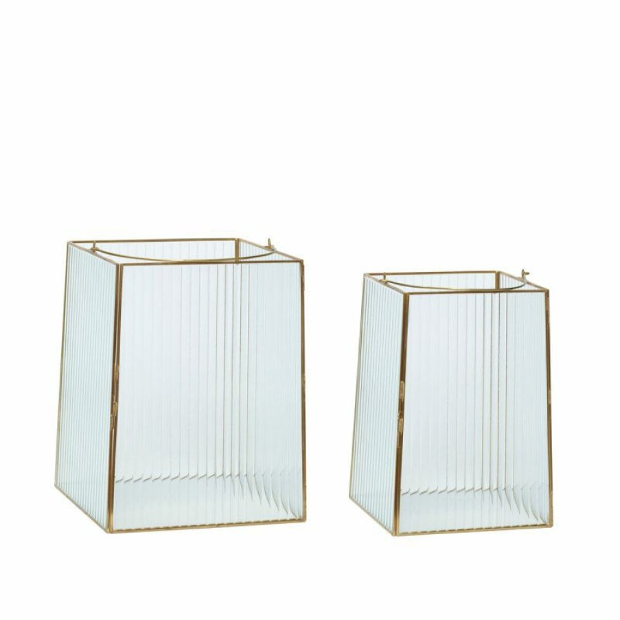 Home Accessories Hübsch  | Ripple Lanterns Clear/Brass (Set Of 2) Brass, Clear